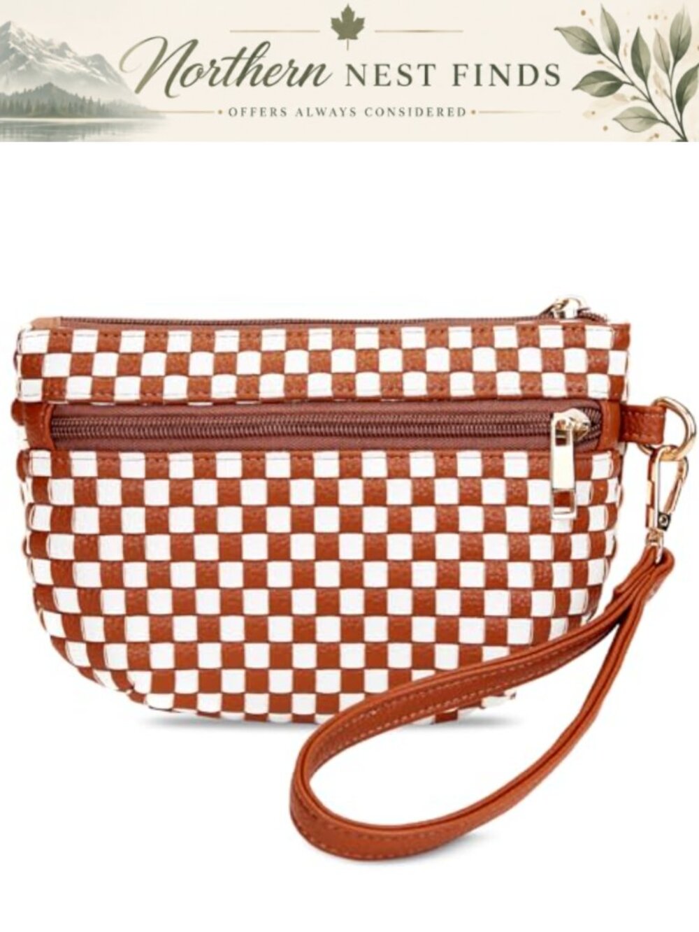 Wristlet Clutch Zip Double Zipper Vegan PU Leather Wrist Strap Small Purse